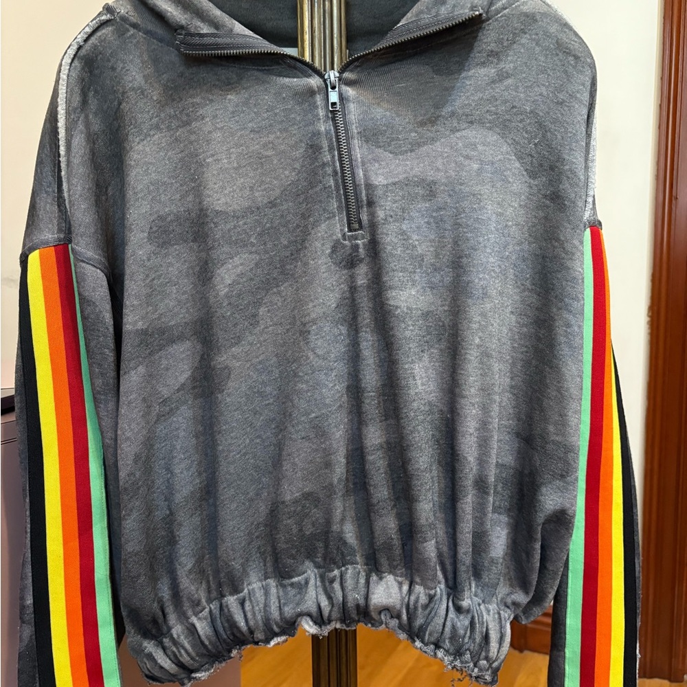 Vintage Havana Gray Camo Hoodie with Rainbow Stripes - Picture 3 of 5